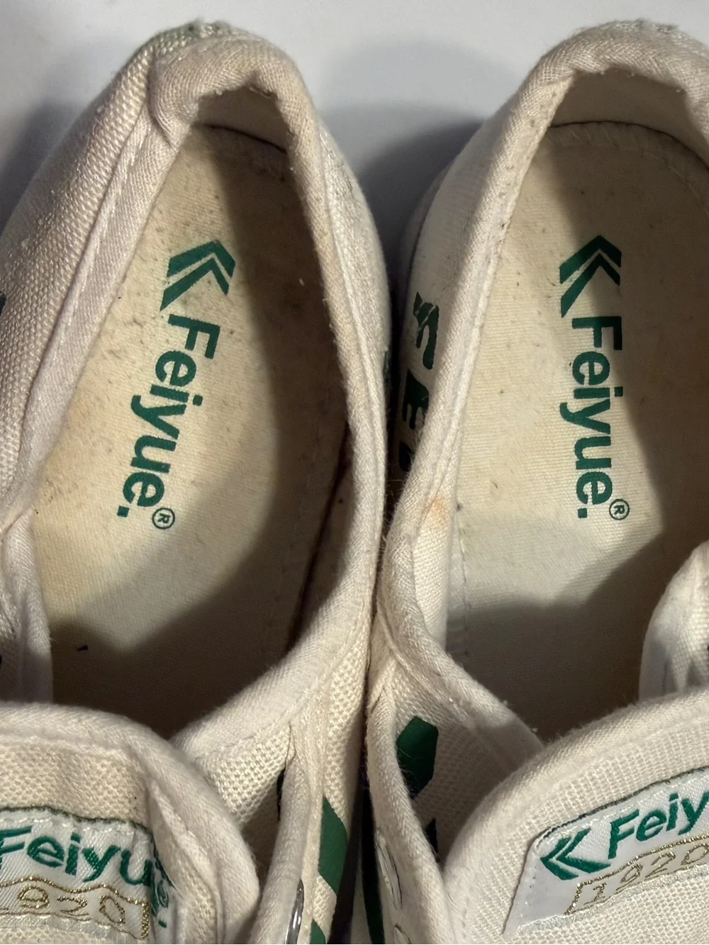 Feiyue Fe Lo 1920 Women's Canvas Slip-On Sneakers in Off-White and Green W7/M5